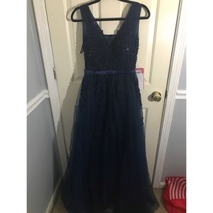 Navy Blue Embellished Beaded Dress